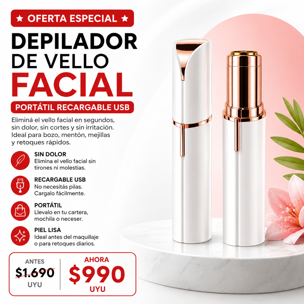 Depilador De Vello Facial Portátil Recargable Usb Calidad Ax